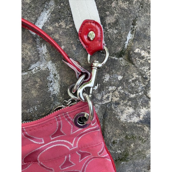 ❤️$98 COACH Poppy Signature Lurex Large Wristlet Pouch Bag Ruby RARE HTF 46121❤ - Picture 7 of 10